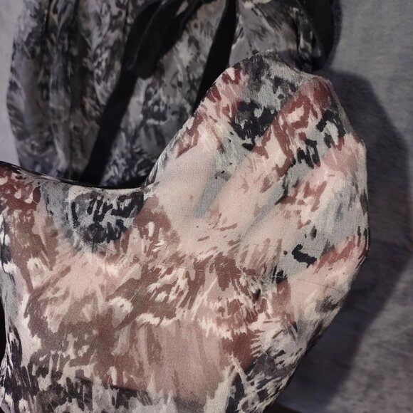 Ella Moss Women S Silk Sleeveless Black Gray Abstract Print Sheer Dress TieWaist - Picture 3 of 8